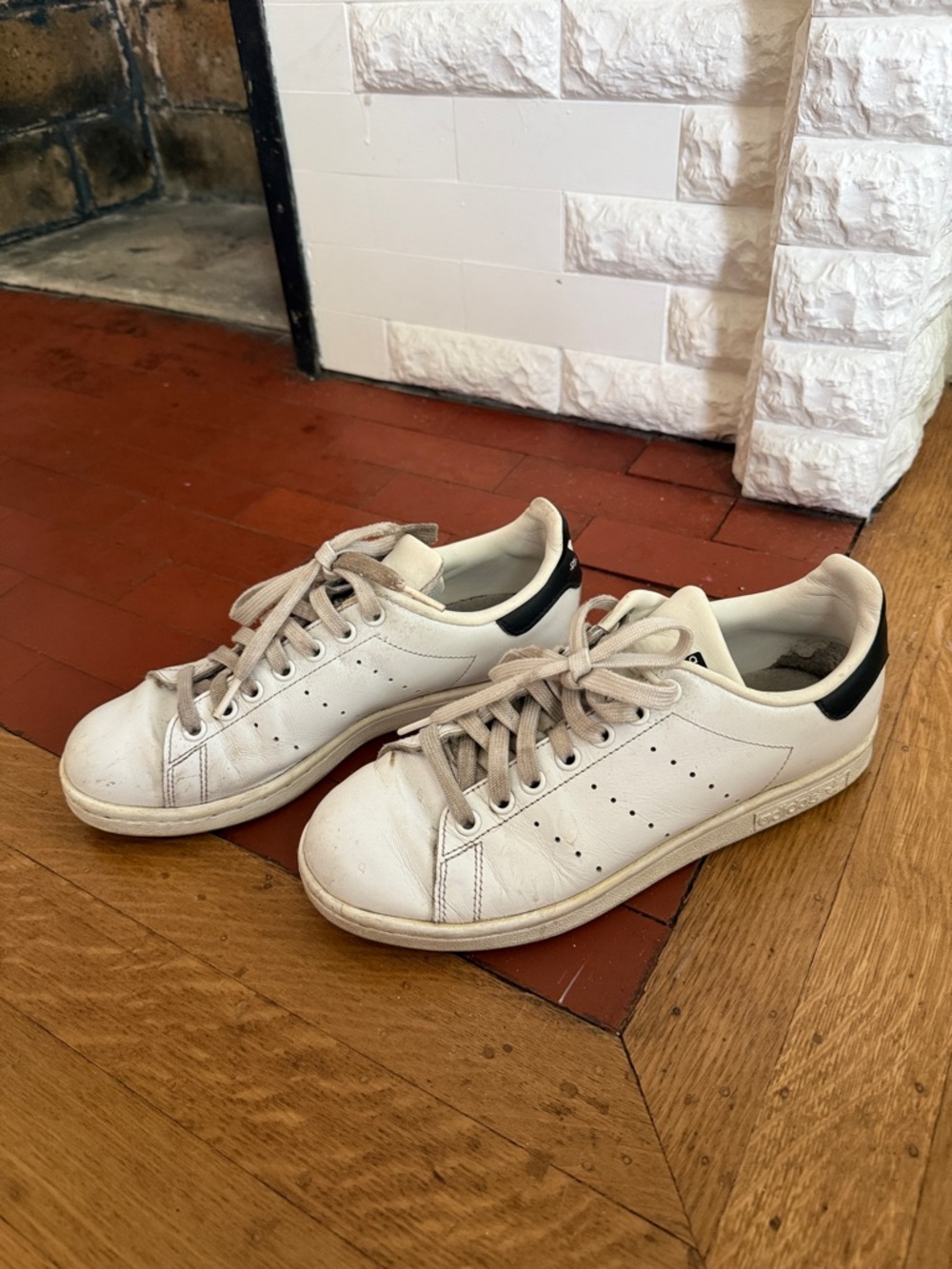 adidas White Leather Low-Top Sneakers with Black Heel Tab